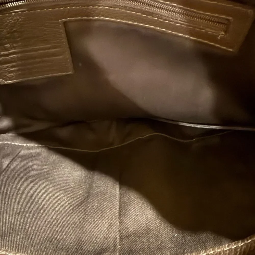 Hampton Potter Genuine Cowhide Brown Leather Shoulder Bag concealed compartment